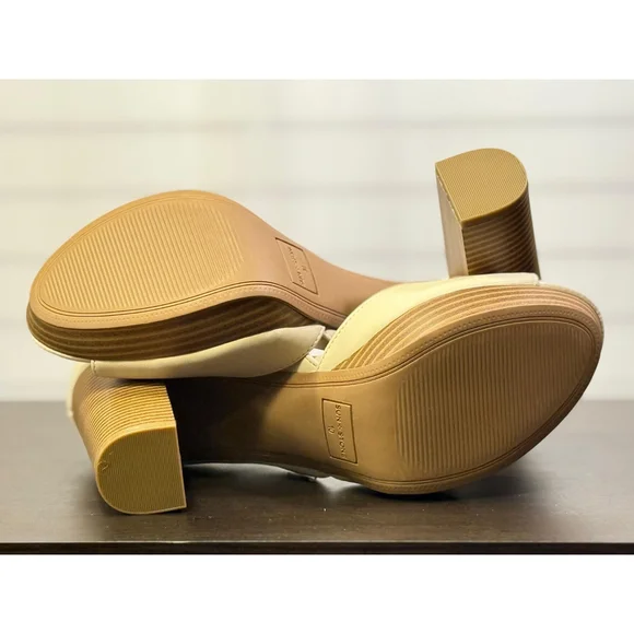 Sun & Stone Retro Peep Toe Pumps Stacked Heels Sandals 10 M White Bone Ivory - Picture 15 of 16